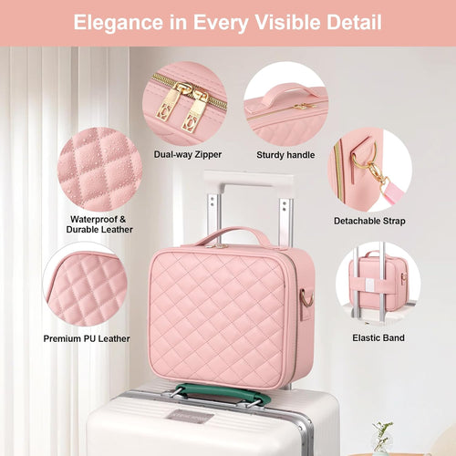 BEAUTY CASE Makeup Case with LED Light Mirror, 10 Inch Portable Travel Cosmetic Organizer Bag with Adjustable Dividers, Rechargeable, Large Capacity, Bright Lighting, Gift for Women Girls, Pink