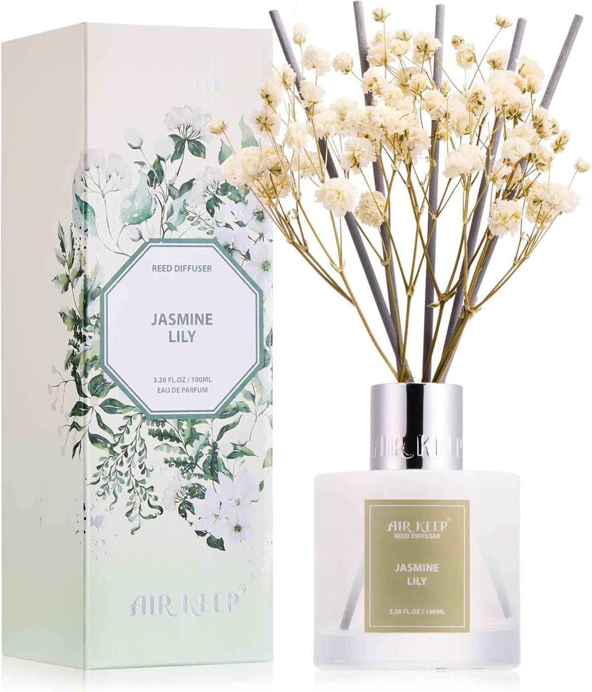 Airkeep Reed Diffuser Set,3.38 fl oz (100 ml) - Clean Linen Oil Diffusers with 8 Reed Sticks,Home Fragrance Reed Diffuser for Bathroom Shelf Decor