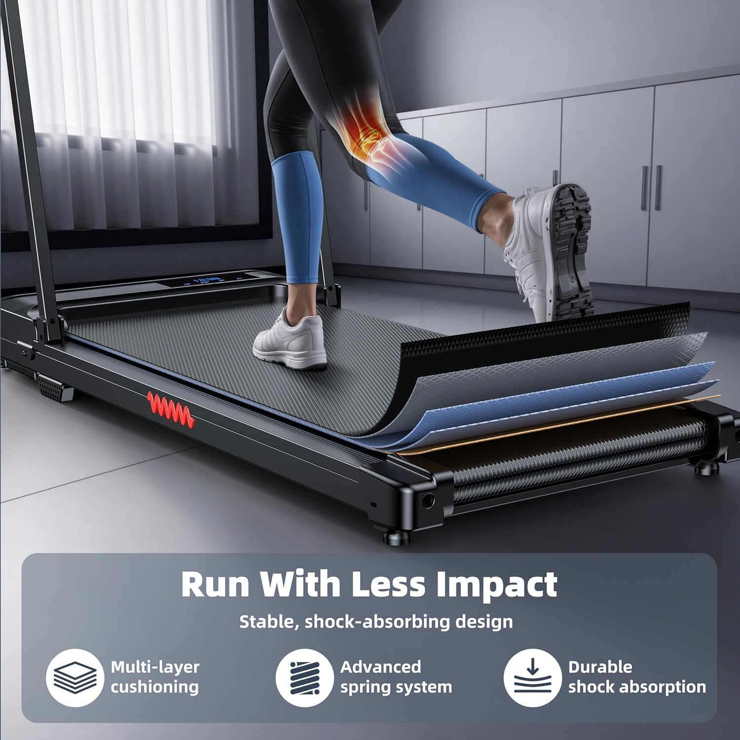 Walking Pad Treadmill for Home - Folding Treadmills with Handle Bar Portable Compact Fold up Indoor Foldable Handles Electric Walk Pads Small Spaces Mini Running Quiet Under Bed Office