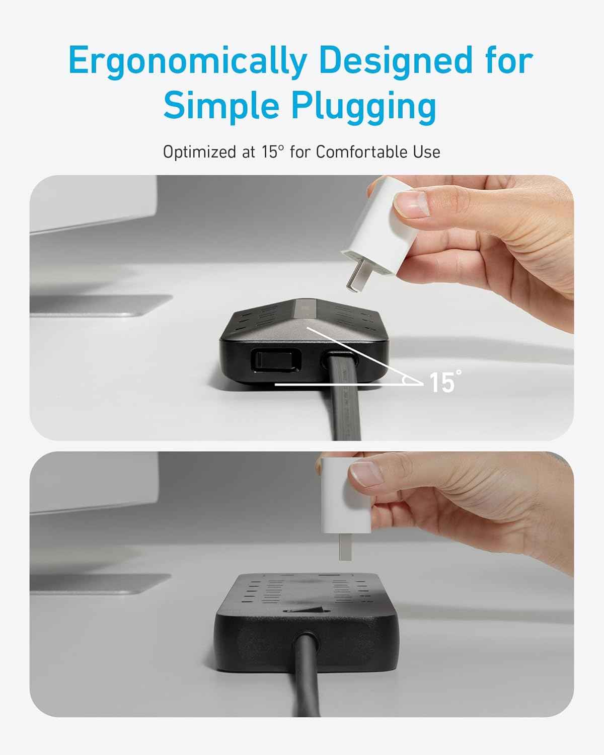 Anker 300J Flat Plug 10-in-1 Ultra Thin Power Strip with 6 AC, 2 USB-A & 2 USB-C Ports, Extension Cord, Desk Charging Station for Home, Office, College, Dorm, 5 Feet, Black
