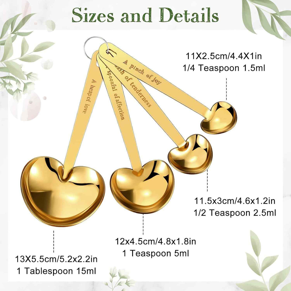 Umigy 100 Set Heart Shaped Measuring Spoon Tea Spoons Wedding Baby Shower Favors for Guests Set Heart Shape Drawstring Organza Bag Gift Tag Rope for Wedding Bridal Shower Souvenir (Gold)