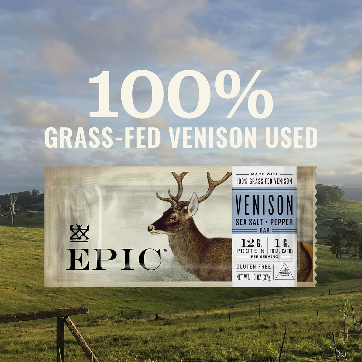 venison sea salt and pepper bars, keto friendly, whole30 approved, gluten free, 12 count, 15.6 oz