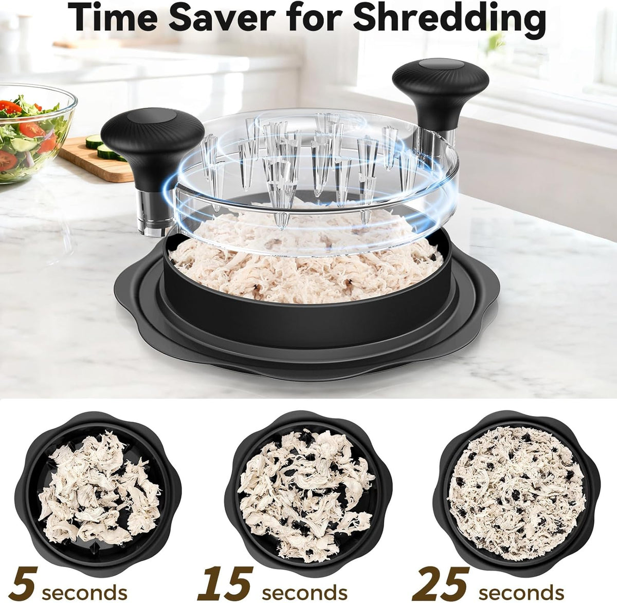 10" Pro Chicken Shredder Tool Twist Large for Kitchen, BPA-Free Food-Safe Meat Grinder, Visible Chicken Breast Meat Shredder with Strong Anti-Slip Bottom & Ergonomic Handle, Black