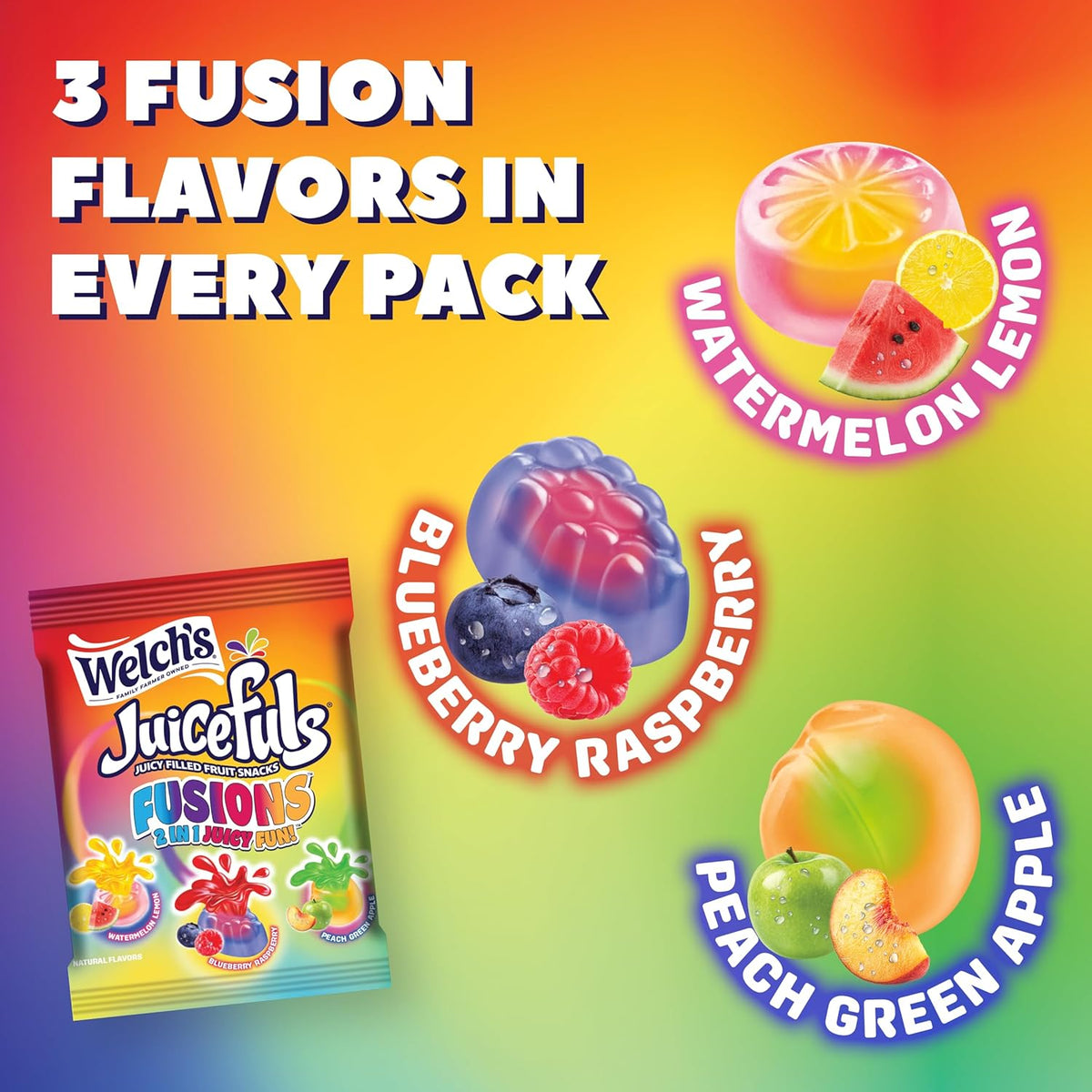 Welch's Fruit Snacks, Juicefuls Fusions, Assorted Fruit Flavor, Gluten Free, 50-Pack, 0.8oz Each