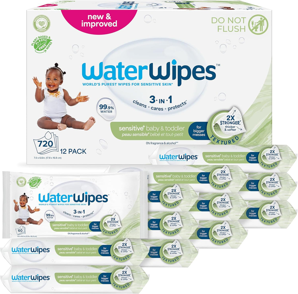 waterwipes sensitive+ baby & toddler 3-in-1 wipes 540 count unscented hypoallergenic
