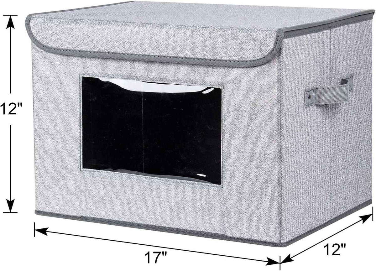 Univivi Fabric Foldable Storage Boxes [4-Pack] Large Collapsible Stackable Storage Bins with Lids, Closet Organizers and Storage Cube Basket for Home, Office, Bedroom (Gray, 17“ x 12” x 12")