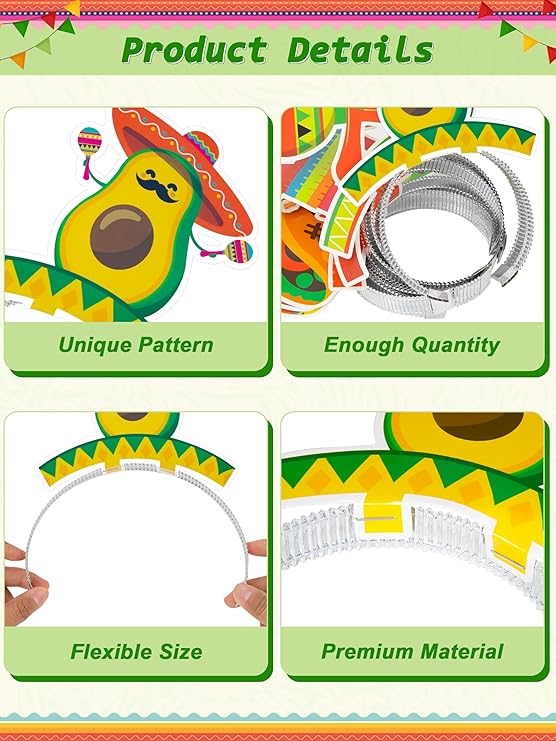 Melisheer Cinco De Mayo Decorations, Sombrero Party Hats, Mexican Colorful Cardboard Headbands, Fiesta Head Toppers Decor