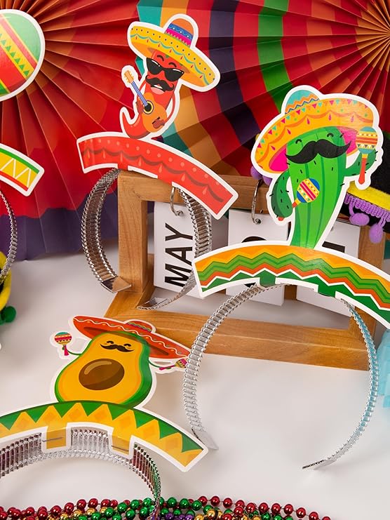 Melisheer Cinco De Mayo Decorations, Sombrero Party Hats, Mexican Colorful Cardboard Headbands, Fiesta Head Toppers Decor
