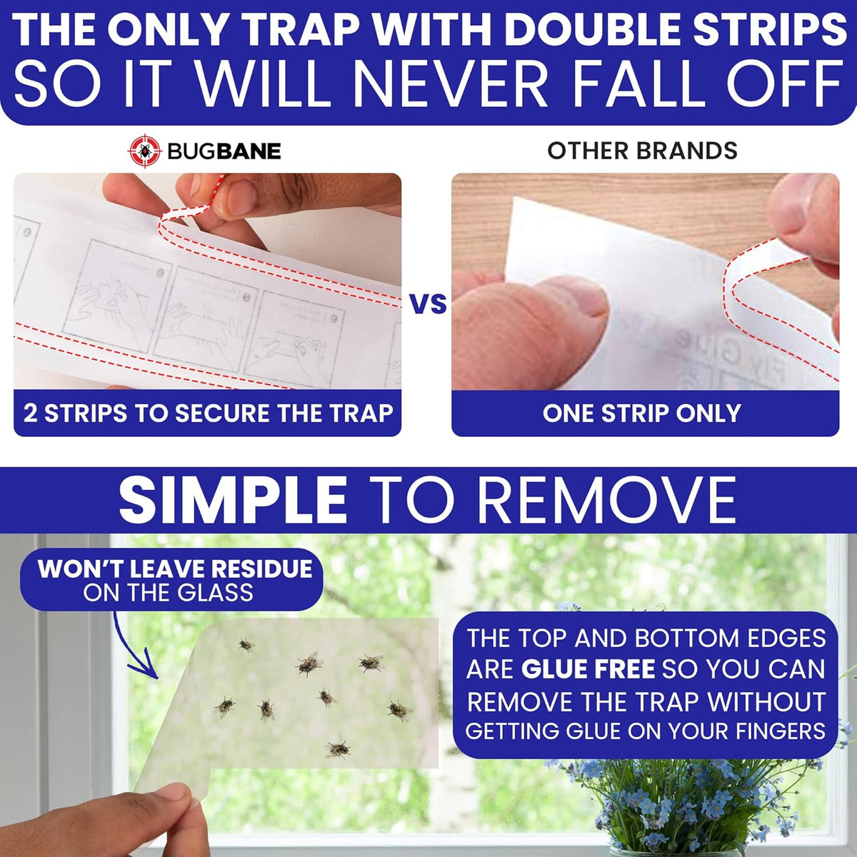 50 Window Fly Traps Sticky Non-Toxic Clear Fly Paper Indoor for Home. No Mess Flies Window Sticky Traps Bug Flies Strips Indoors. Fruit and Housefly Trap Indoor Flypaper Tape Gnat Catcher Killer