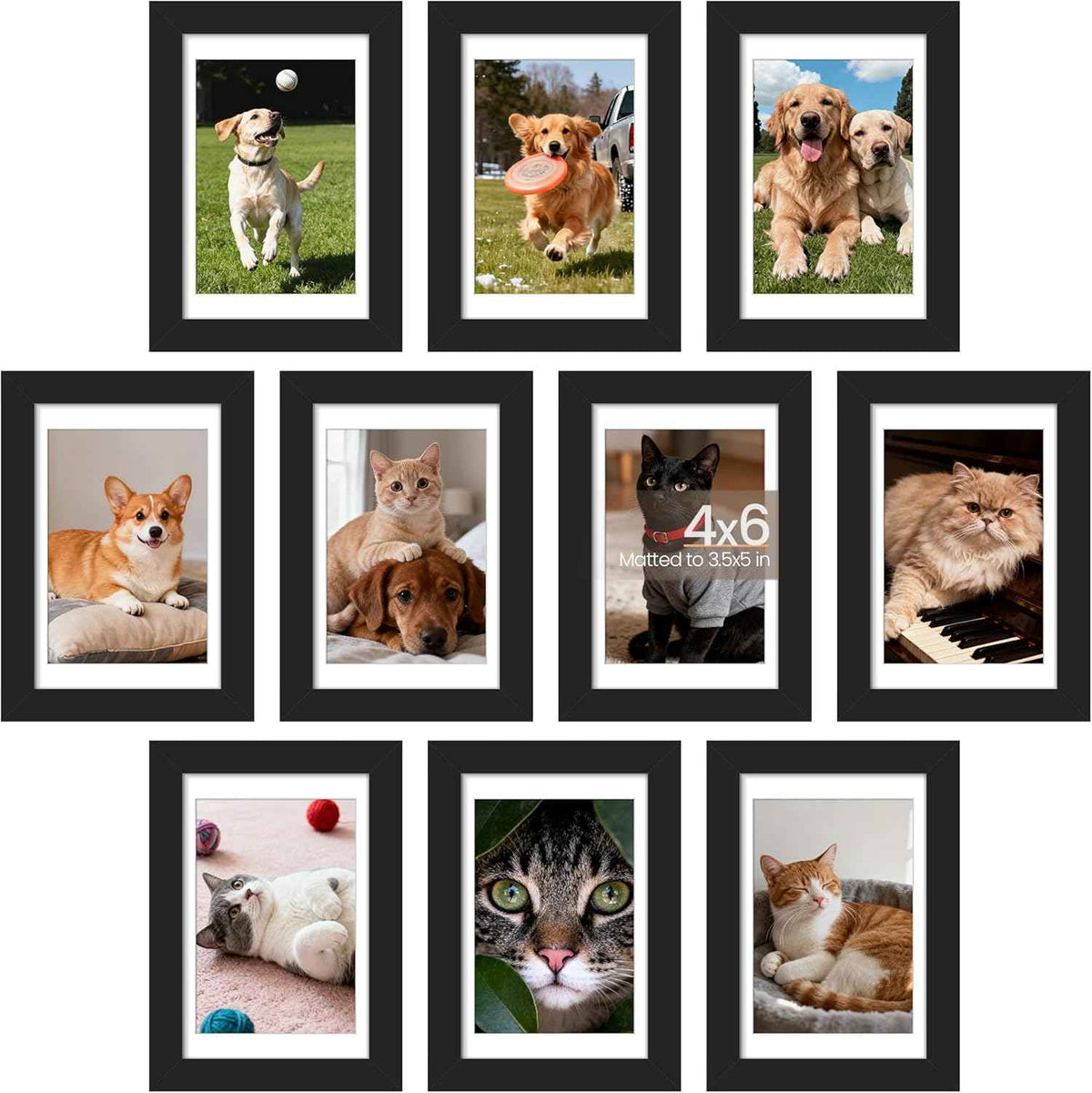 upsimples 5x7 Picture Frame Set of 10, Display Pictures 4x6 with Mat or 5x7 Without, Multi Photo Frames Collage for Wall or Tabletop Display, Black