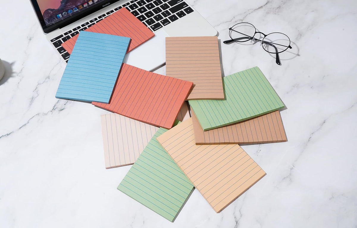 9 Pads Lined Sticky Notes 4x6 in Post, Vintage Colors Self Pad Its, Super Sticking Power Memo Pads Its, 40 Sheets/pad