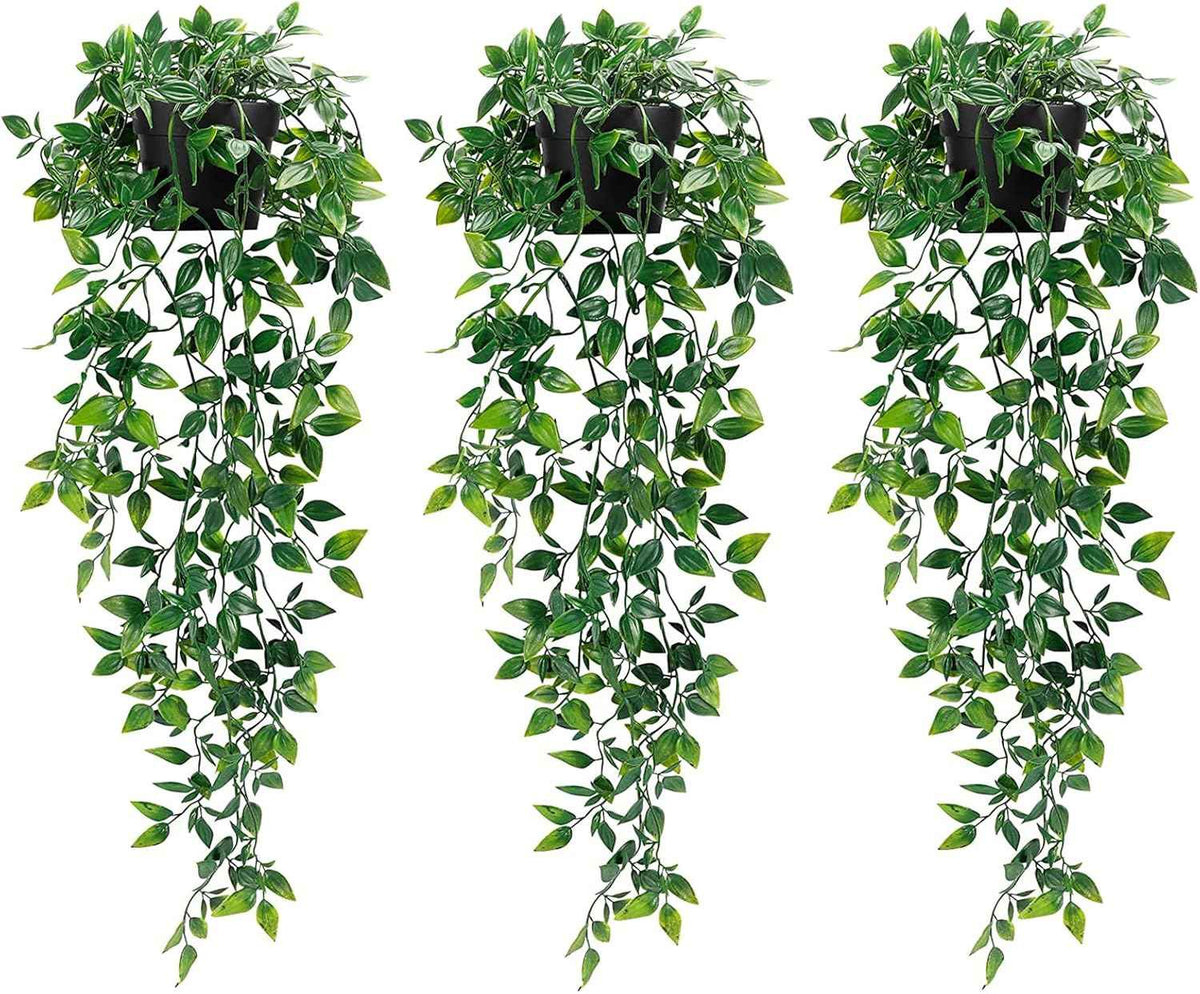 Whonline Fake Hanging Plants, Artificial Small Potted Plants for Indoor Outdoor Aesthetic Office Living Room Shelf Decor (1 Pack)