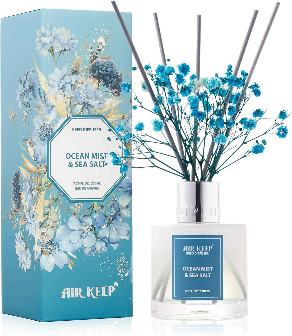 Airkeep Reed Diffuser Set,3.38 fl oz (100 ml) - Clean Linen Oil Diffusers with 8 Reed Sticks,Home Fragrance Reed Diffuser for Bathroom Shelf Decor