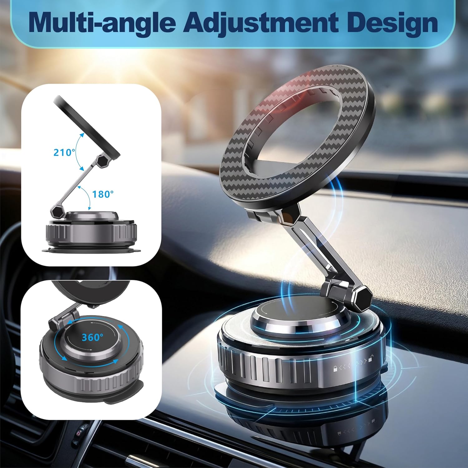 JOUJBAIL 2026 Upgraded Car Phone Holder for Magsafe [108LBS Ultra Suction] 360° Adjustable Vacuum Magnetic Phone Holder, Foldable Cell Phone Mount for iPhone 12-17 Series & Android, Great Gifts