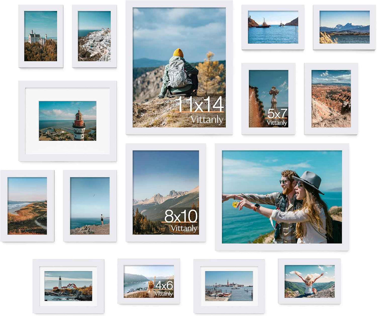 Vittanly 10 Pack Picture Frames Collage Wall Decor, Gallery Wall Frame Set for Wall or Tabletop Display, Engineered Wood and Shatter-resistant Plexiglass, Multi Sizes with 8x10, 5x7, 4x6 Frames, Black