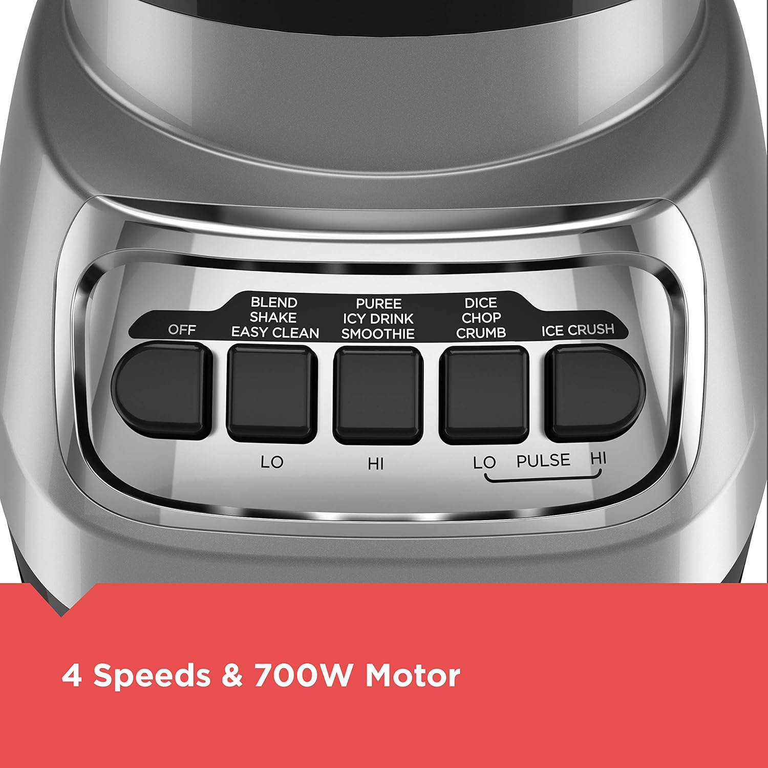 BLACK+DECKER PowerCrush Multi-Function Blender with 6-Cup Glass Jar, 4 Speed Settings, Silver