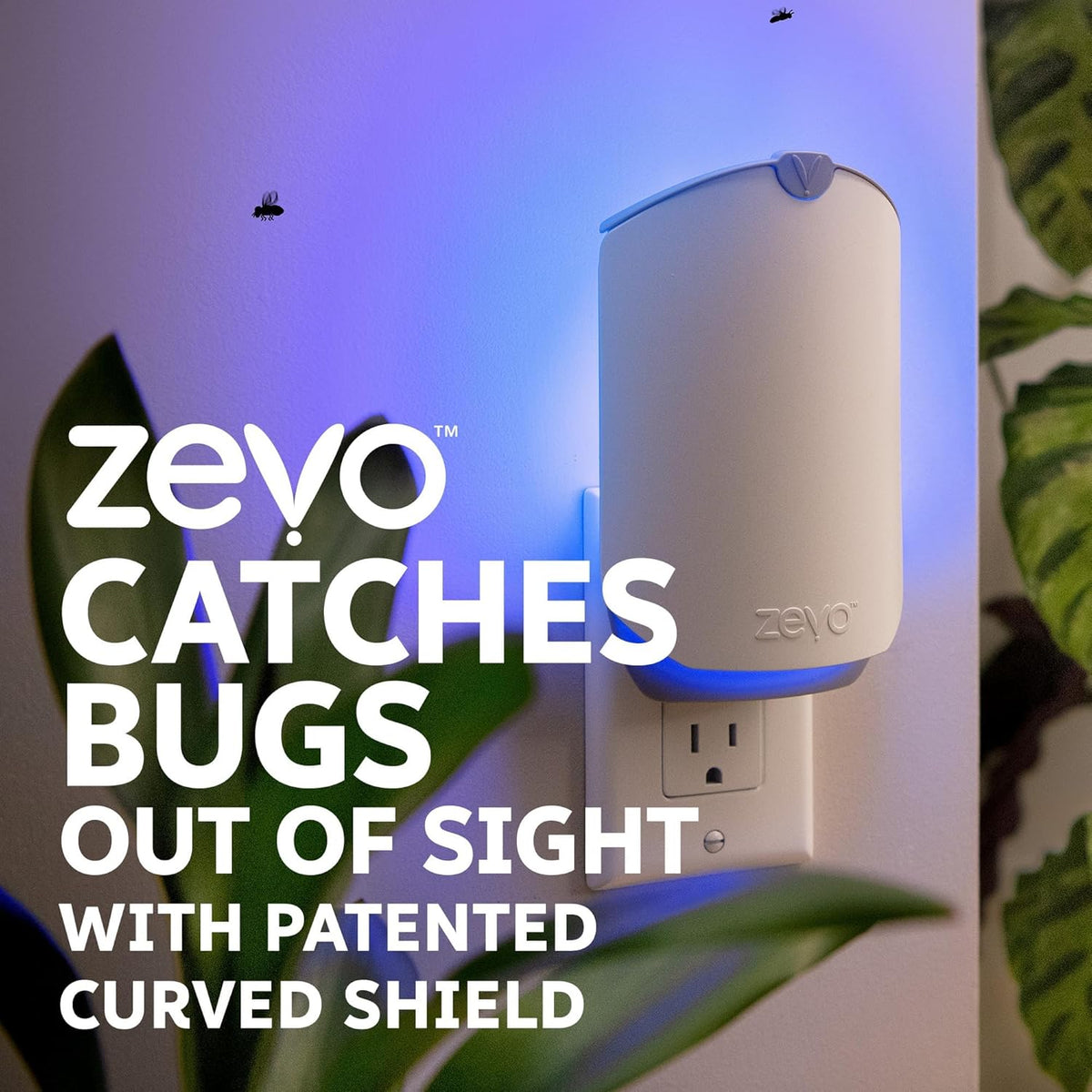Zevo Flying Insect Trap & Cartridge - Plug in Fly Trap & Indoor Bug Catcher for Gnats, House & Fruit Flies - Mess-Free - Use in Any Room - Uses Blue & UV Light (1 Plug in Device & 1 Cartridge)