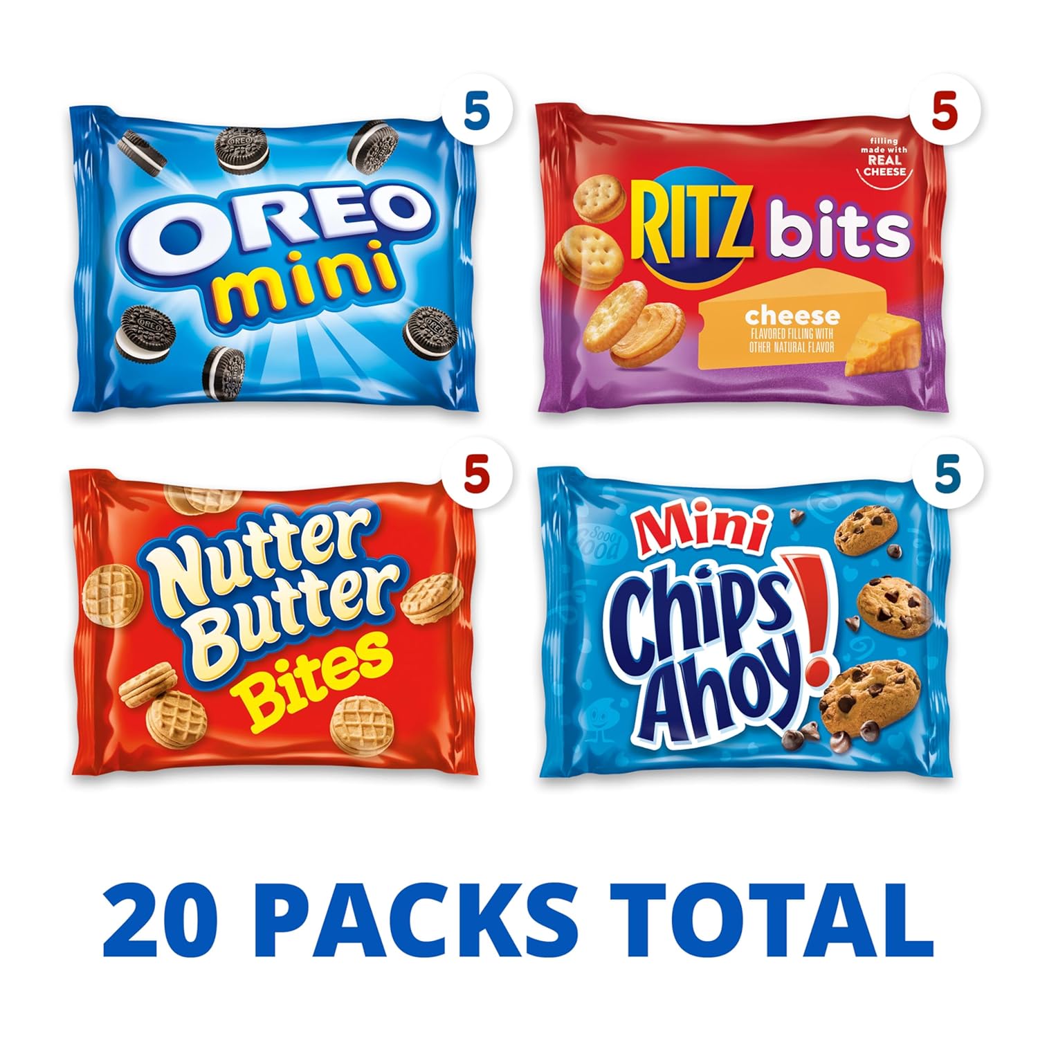 Nabisco Classic Mix Variety Pack, OREO Mini, CHIPS AHOY! Mini, Nutter Butter Bites, RITZ Bits Cheese, 20 Snack Packs