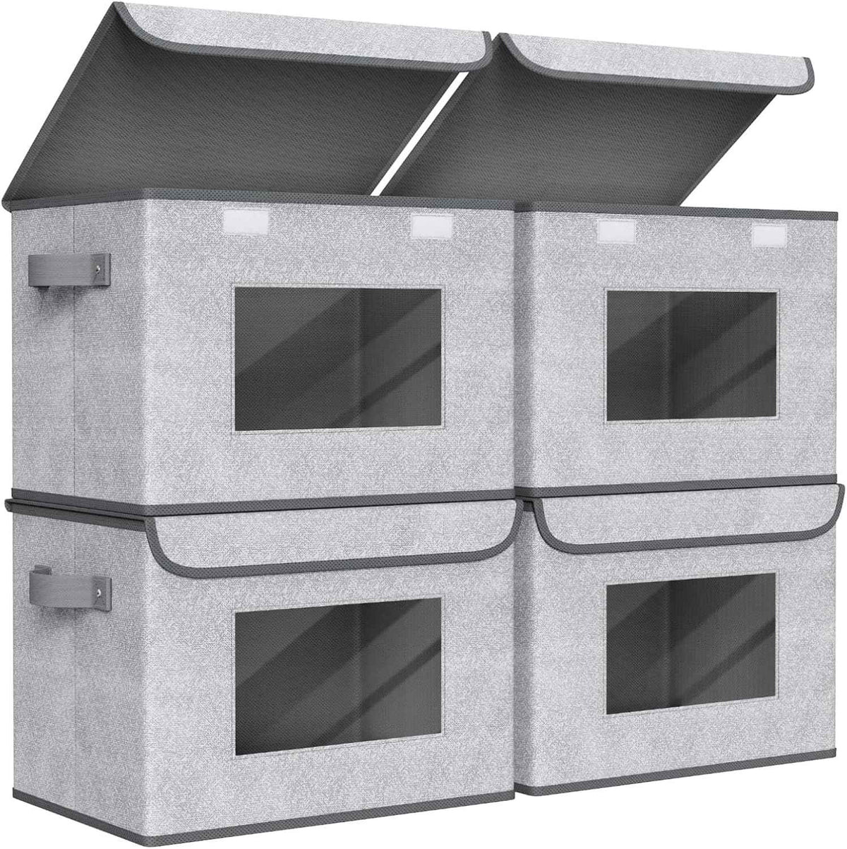 Univivi Fabric Foldable Storage Boxes [4-Pack] Large Collapsible Stackable Storage Bins with Lids, Closet Organizers and Storage Cube Basket for Home, Office, Bedroom (Gray, 17“ x 12” x 12")