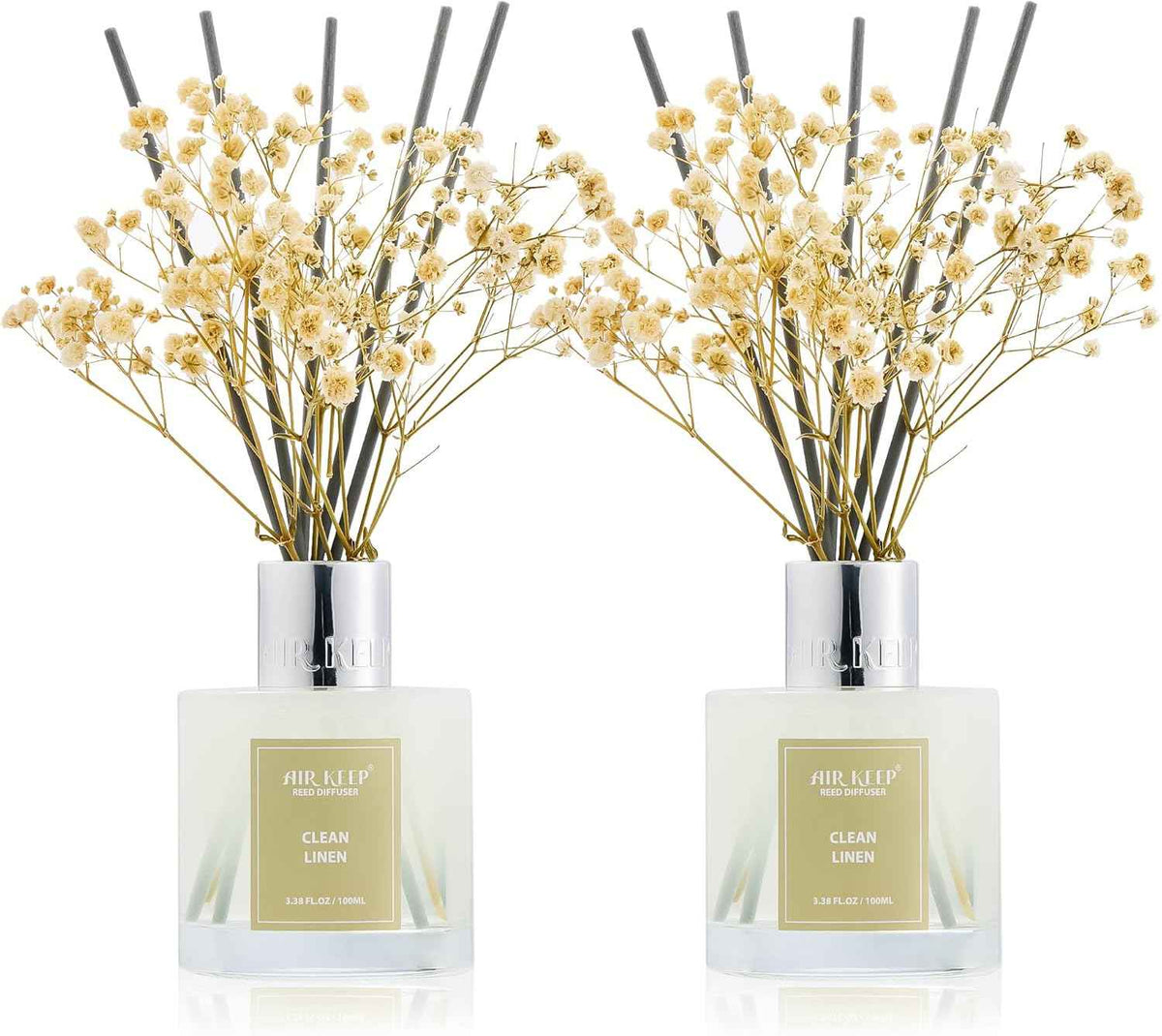 Airkeep Reed Diffuser Set,3.38 fl oz (100 ml) - Clean Linen Oil Diffusers with 8 Reed Sticks,Home Fragrance Reed Diffuser for Bathroom Shelf Decor