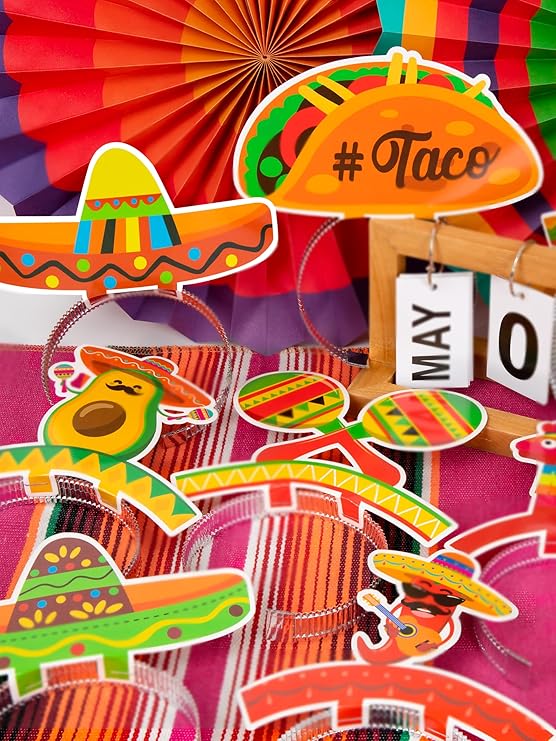 Melisheer Cinco De Mayo Decorations, Sombrero Party Hats, Mexican Colorful Cardboard Headbands, Fiesta Head Toppers Decor