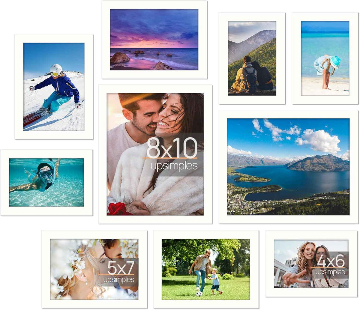 upsimples 10 Pack Picture Frames Collage Wall Decor for Mounting or Tabletop Display, Photo Gallery Frame Set for Family, Multi Sizes Including 8x10, 5x7, 4x6, Black