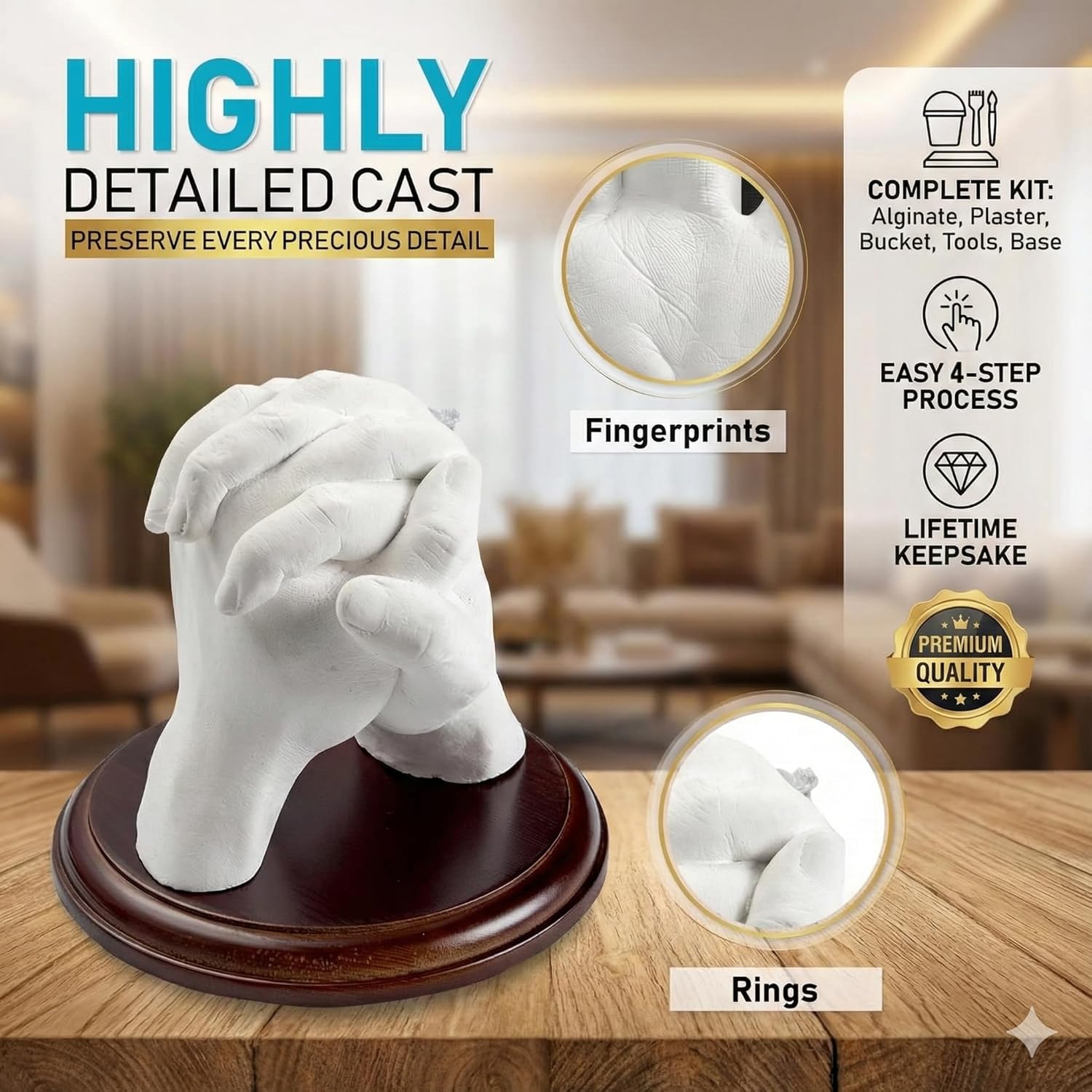 Hula Home Hand Casting Kit for Couples or Family with Mounting Plaque | Anniversary DIY Gifts Her & Him, Keepsake Sculpture Wedding Kids,