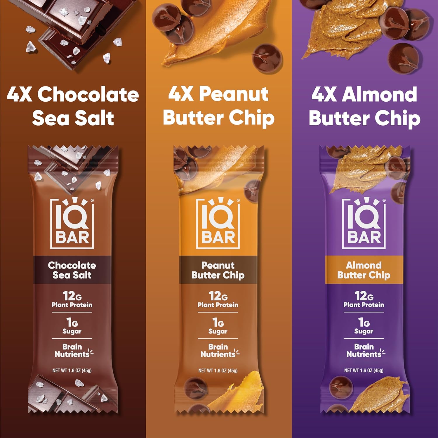 IQBAR Clean Plant Protein Bars - Chocolate Lovers Variety - 12 Count - Keto, Vegan, High Fiber, Gluten and Dairy Free, Low Sugar Snack - Brain and Body Nutrients for Focus, Energy, Meal Replacement