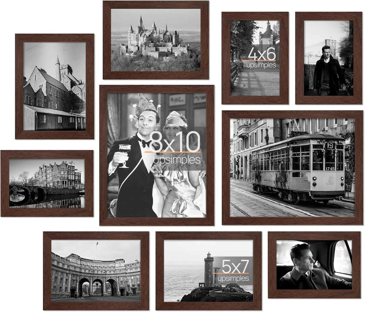 upsimples 10 Pack Picture Frames Collage Wall Decor for Mounting or Tabletop Display, Photo Gallery Frame Set for Family, Multi Sizes Including 8x10, 5x7, 4x6, Black