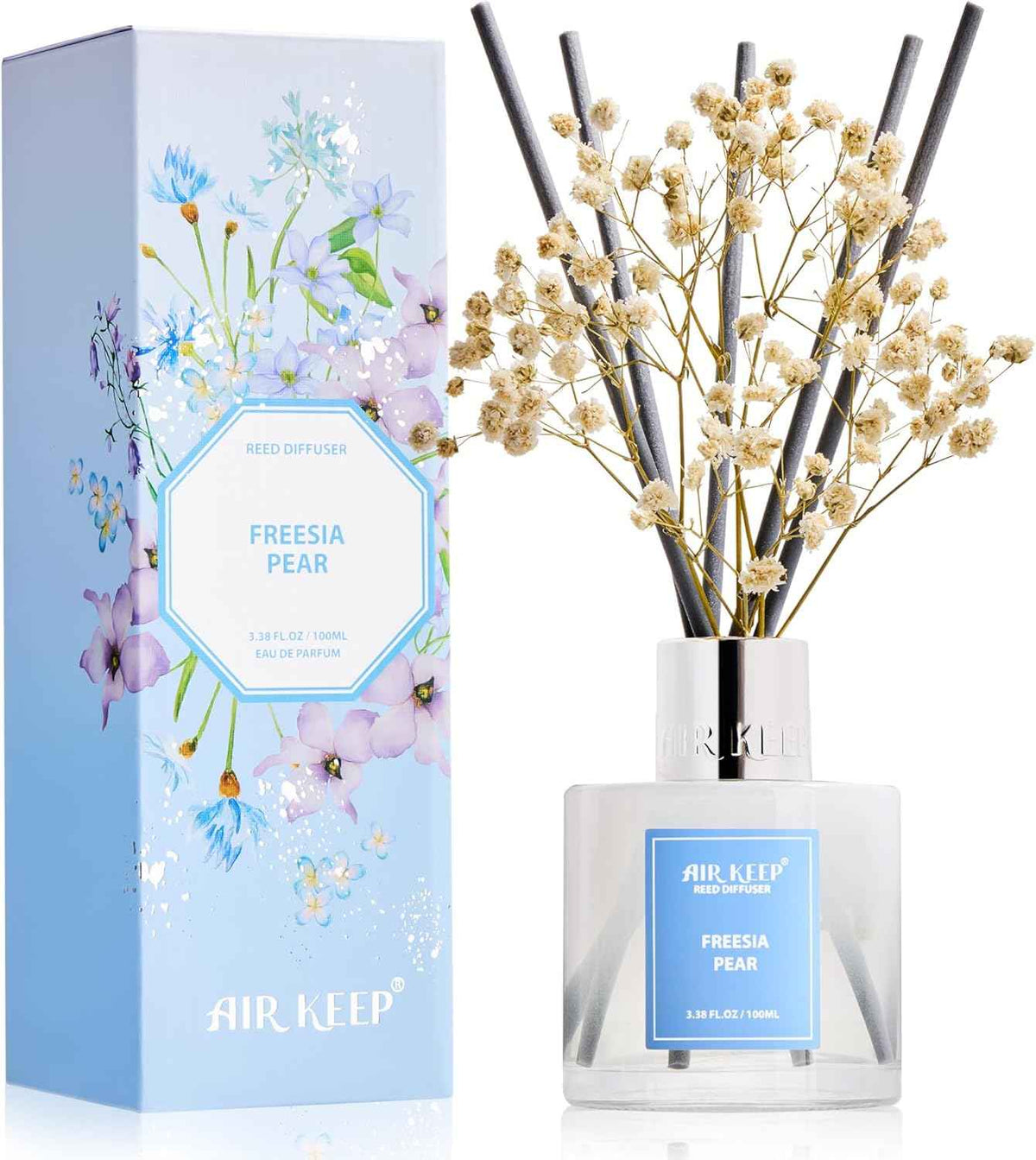 Airkeep Reed Diffuser Set,3.38 fl oz (100 ml) - Clean Linen Oil Diffusers with 8 Reed Sticks,Home Fragrance Reed Diffuser for Bathroom Shelf Decor