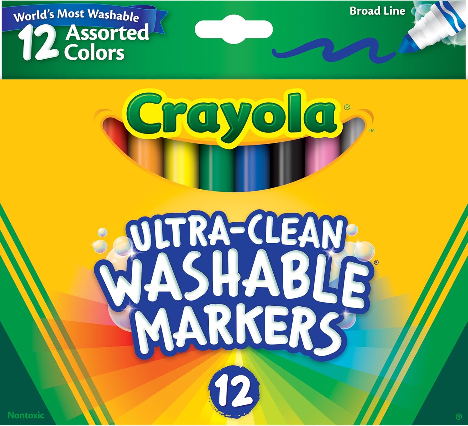 Crayola Broad Line Markers (12 Count), Washable Markers for Kids, Assorted Colors, Arts & Crafts Supplies, For Coloring Books & Art Projects, Ages 3+