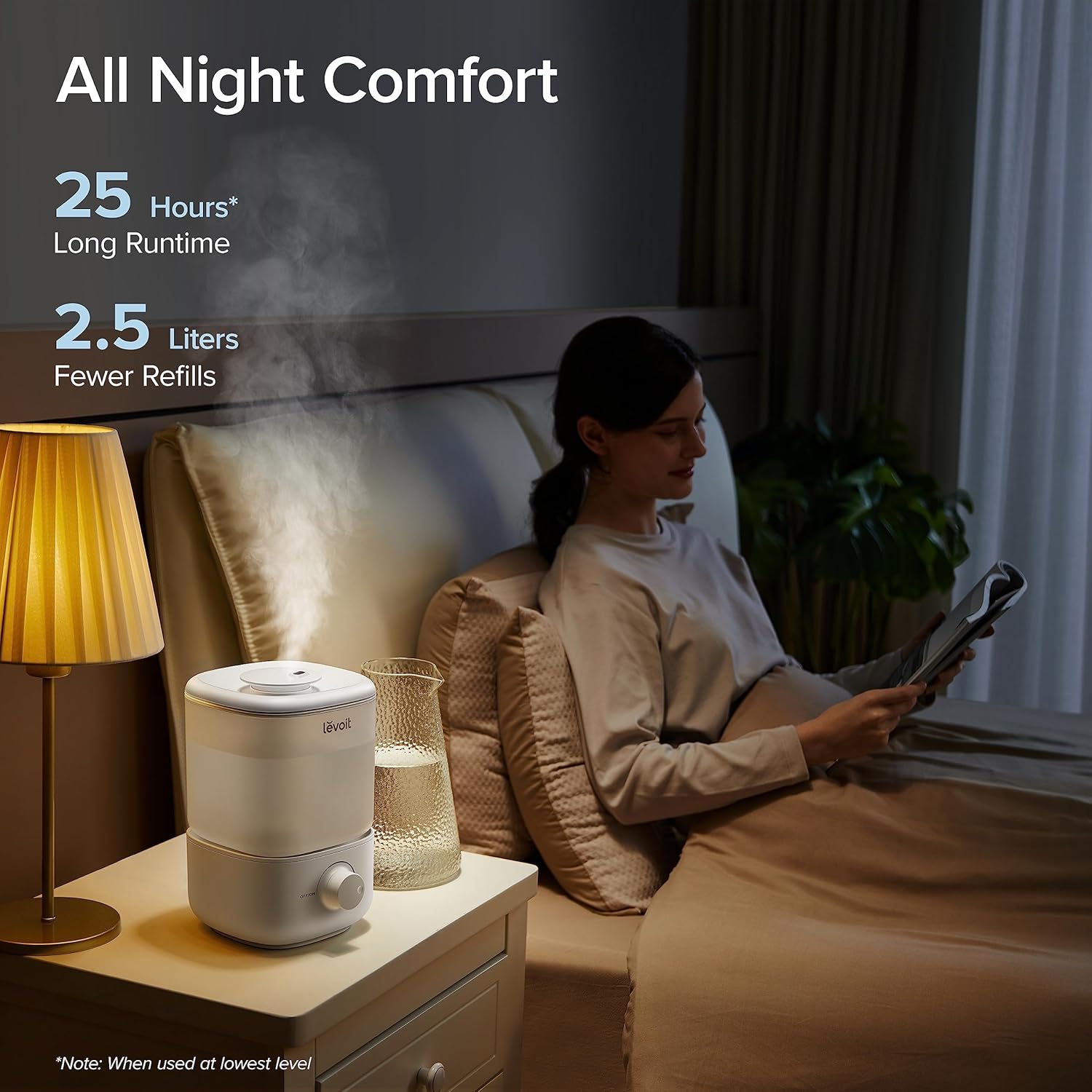 LEVOIT Top Fill Humidifiers for Bedroom, 2.5L Tank for Large Room, Easy to Fill & Clean, 28dB Quiet Cool Mist Air Humidifier for Home Baby Nursery & Plants, Auto Shut-off for Safety, 25H