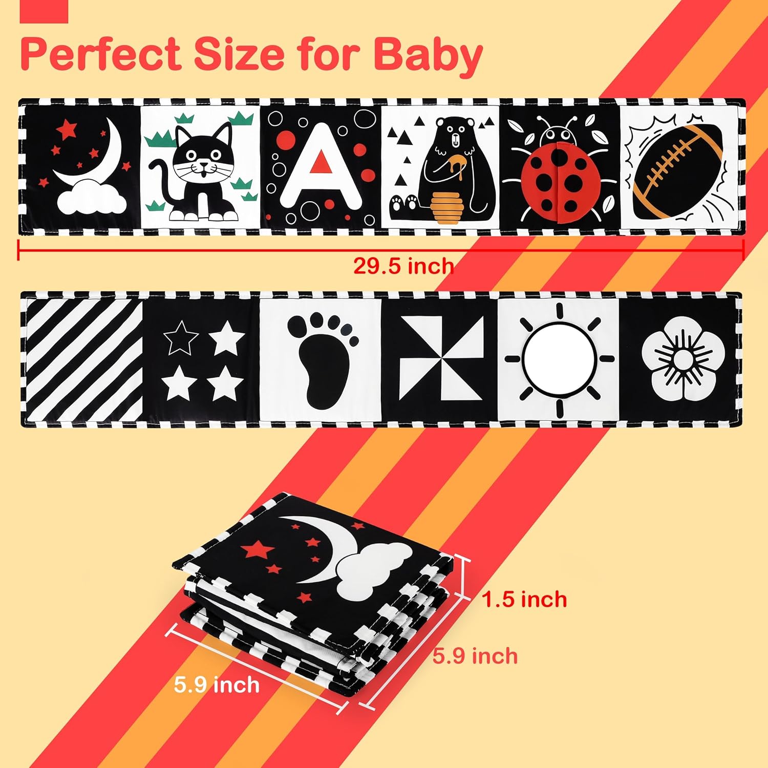 URMYWO Black and White Baby Toy, Tummy Time High Contrast Newborn Toys 0-3 Months, Soft Baby Book, Visual Stimulation Montessori Sensory Infant Toys 0-6-12 Months, Boy Girl Shower Gift, Easter Stuffer