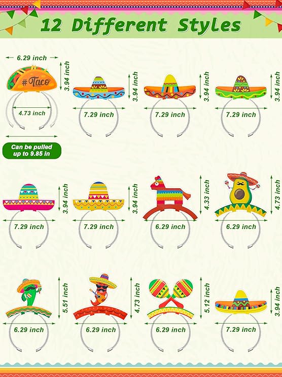 Melisheer Cinco De Mayo Decorations, Sombrero Party Hats, Mexican Colorful Cardboard Headbands, Fiesta Head Toppers Decor