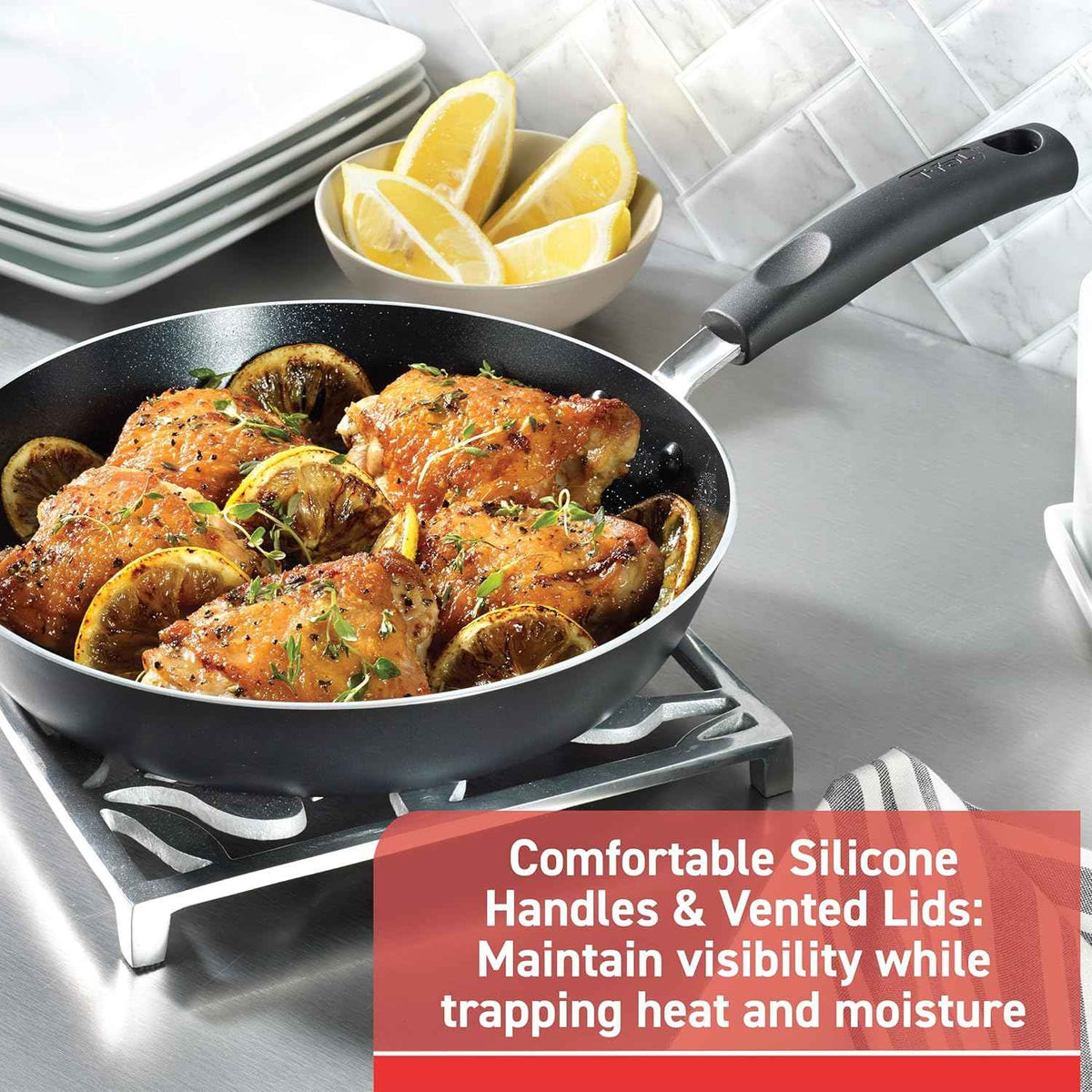 T-fal Signature Nonstick Cookware Set 12 Piece, Oven Broiler Safe 350F, Pots and Pans, Kitchen Cooking Set w/Fry Pans, Saucepans, Saute Pan, Dutch Oven, Griddle, Kitchen, Home, Dishwasher Safe, Black