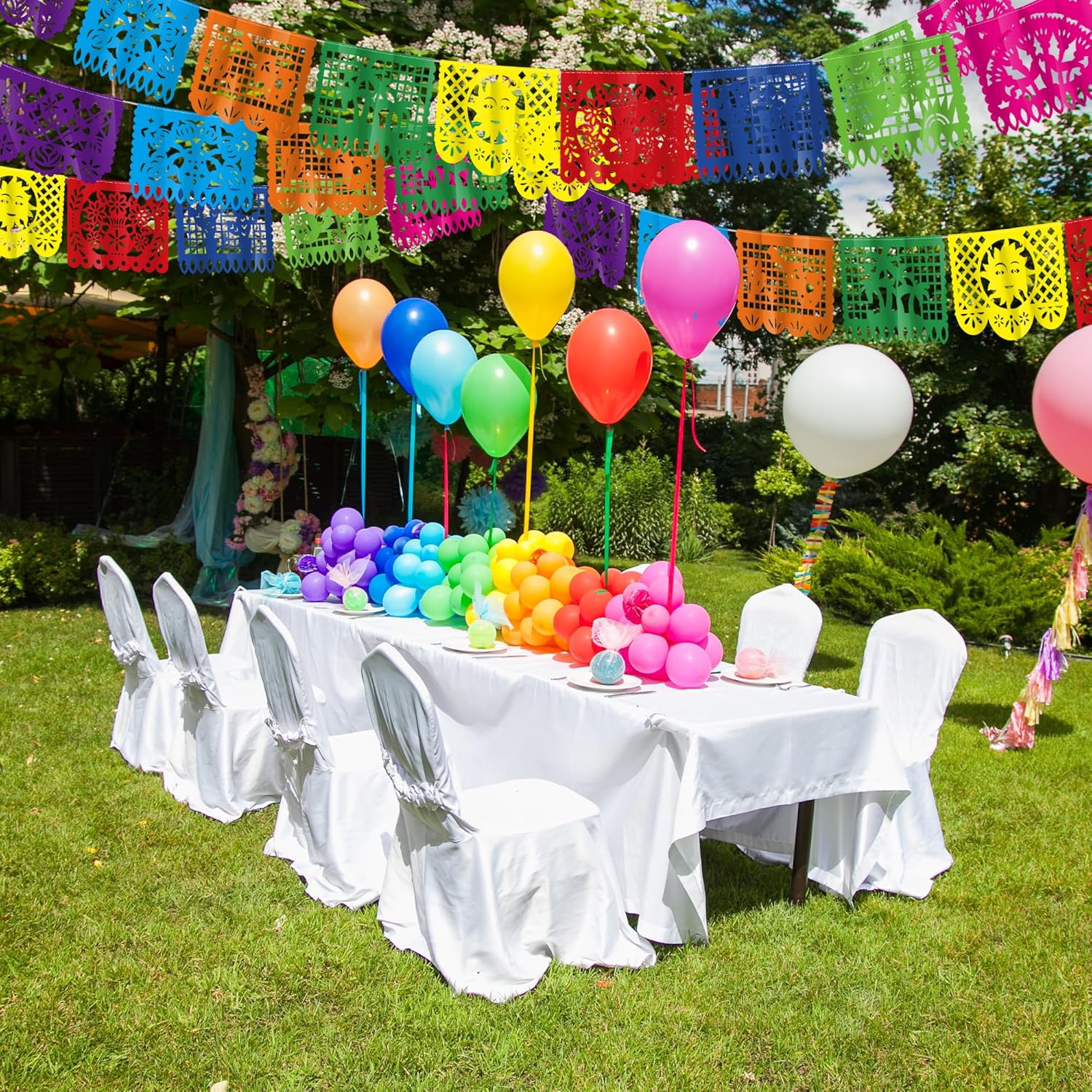 18 FT Cinco De Mayo Party Decorations, 1 Pack Fiesta Banner with 9 Plastic Papel Picado, Colorful Mexican Theme Party Flag Banner Dia De Los Muertos Day of the Dead Hanging Decor Home Party Supplies