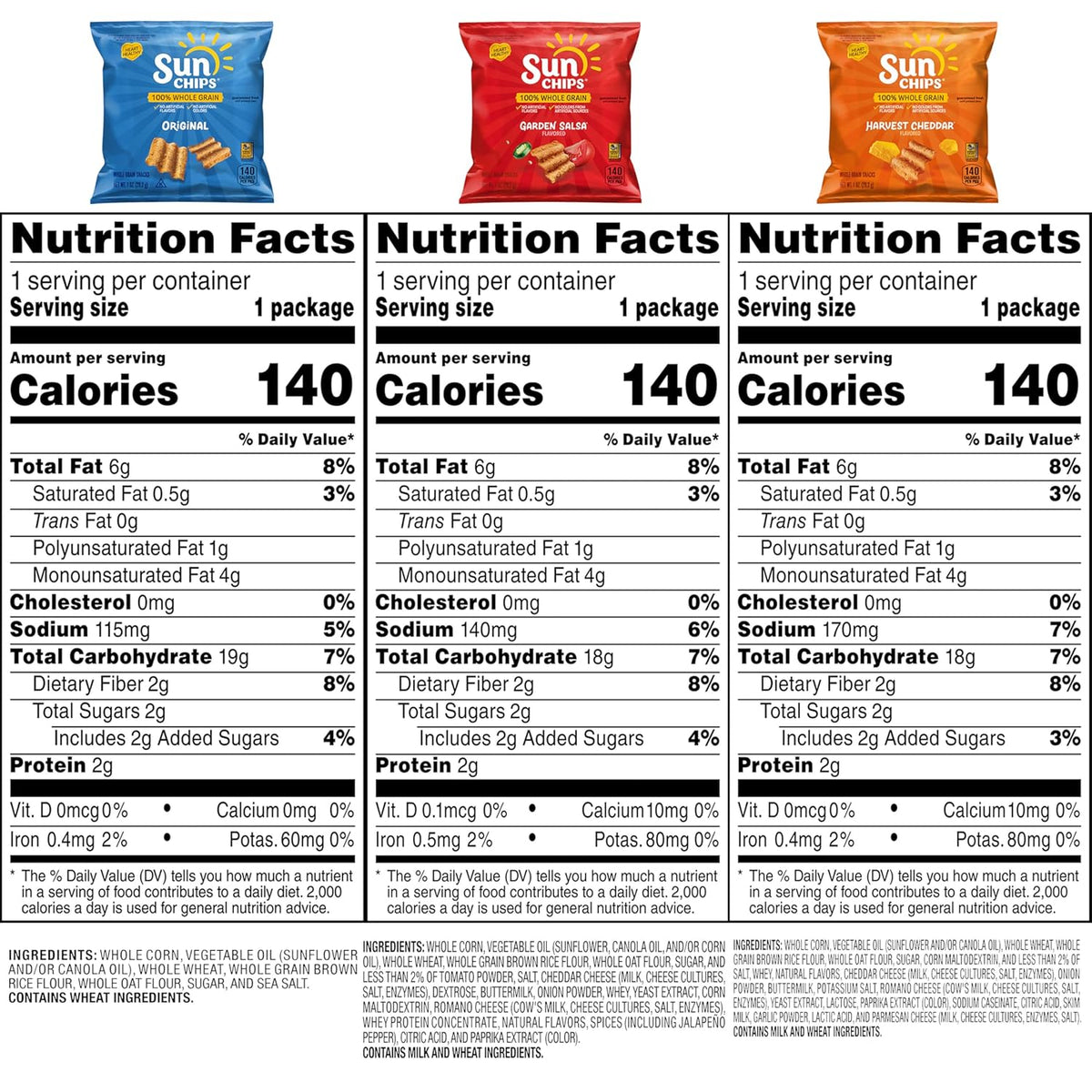 SunChips 100% Whole Grain Chips Variety Pack, 40 1 oz Bags, No Artificial Flavors or Colors
