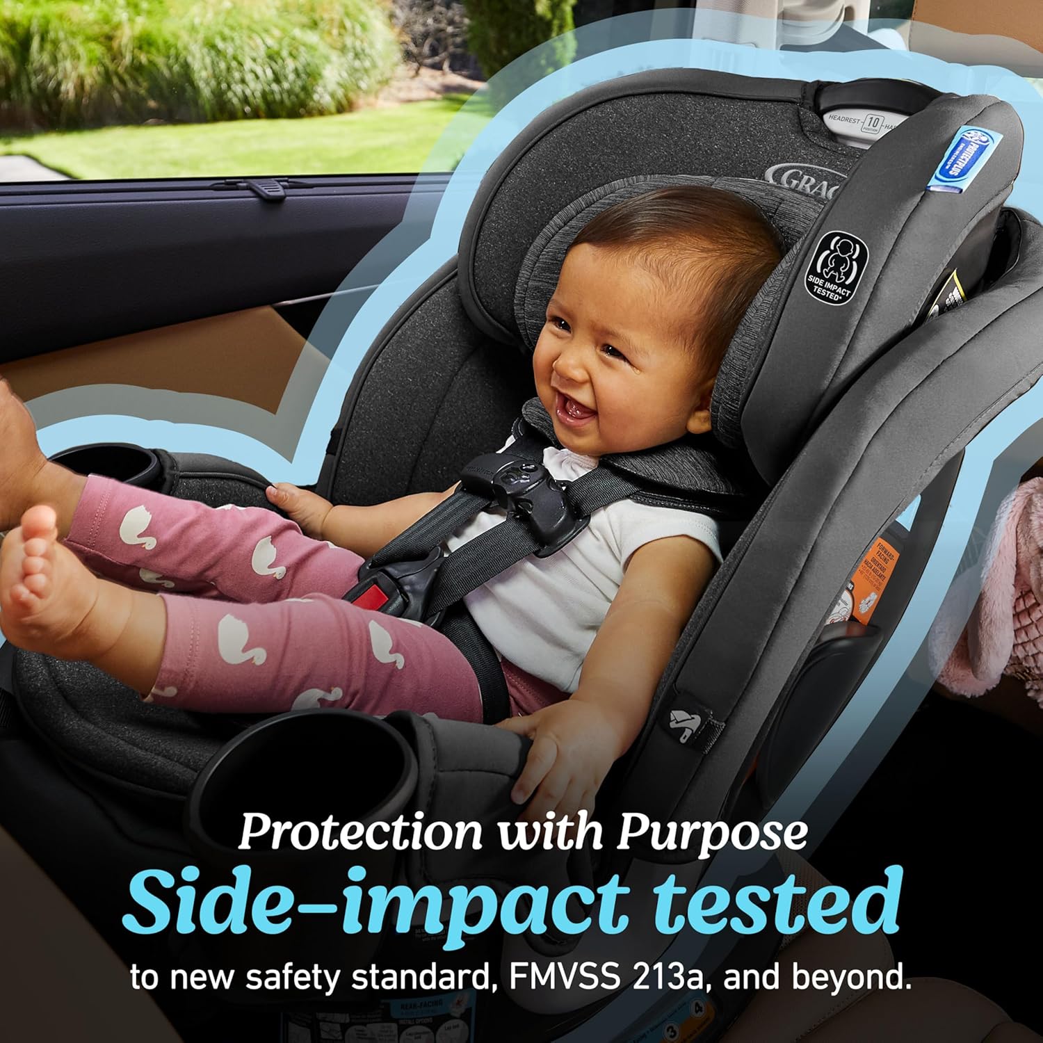 Graco Turn2Me 3-in-1 Rotating Convertible Car Seat, Manchester, Rear-Facing Rotation, Forward-Facing Mode, Highback Booster Up to 100 lbs, Adjustable Headrest & Harness, Steel Reinforced Frame
